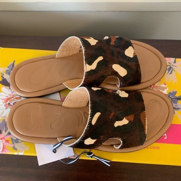 Joules Avondale boho chockleoprd leopard print slip-on Leather sandal size 5 - Picture 3 of 8